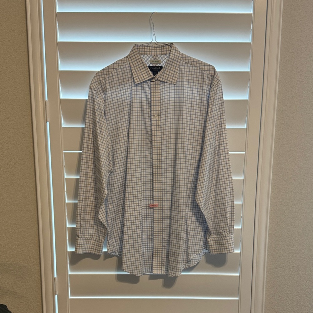Jos. A. Bank White and Blue Plaid Dress Shirt